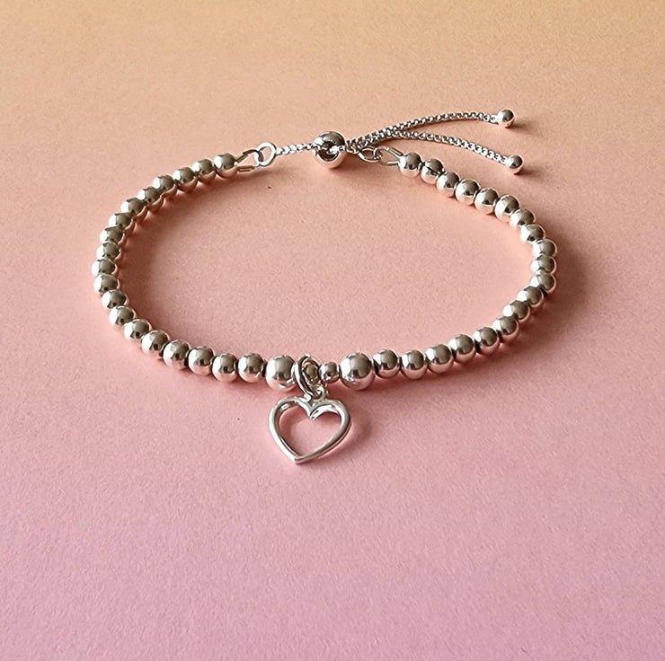 Sterling silver beaded heart adjustable deals bracelet