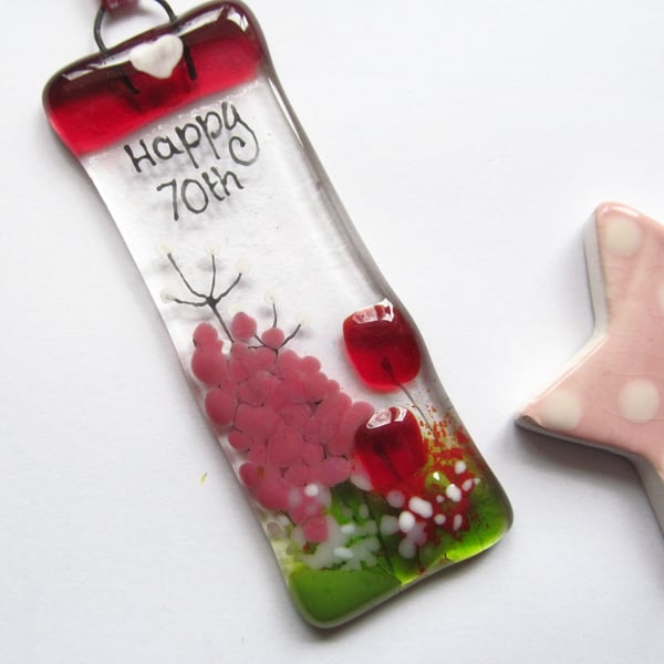 Happy 70th MINI Fused Glass Floral Suncatcher (Red Country Meadow)