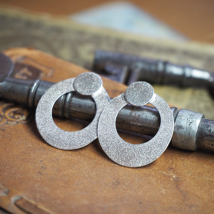 Sterling Silver Stud Earrings, Round Hoop Earring Studs