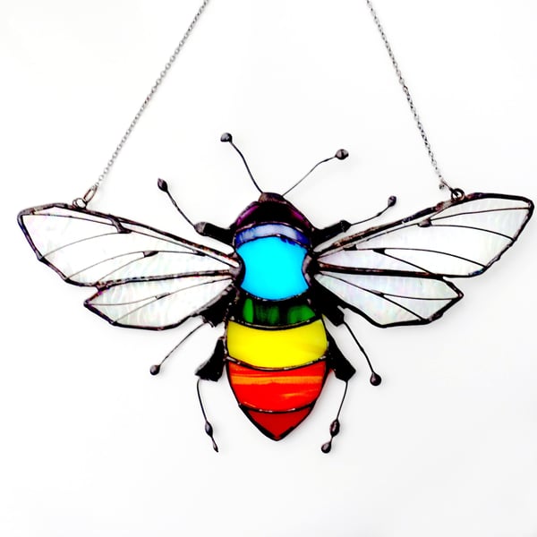 Rainbow Bee Suncatcher Glass Art Suncatcher 