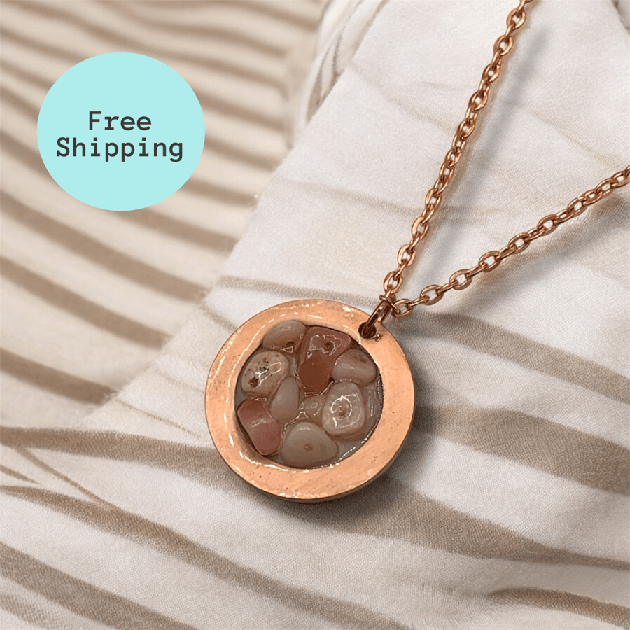 Pink Peruvian Opal Geode Pendant - Libra Birthstone Necklace