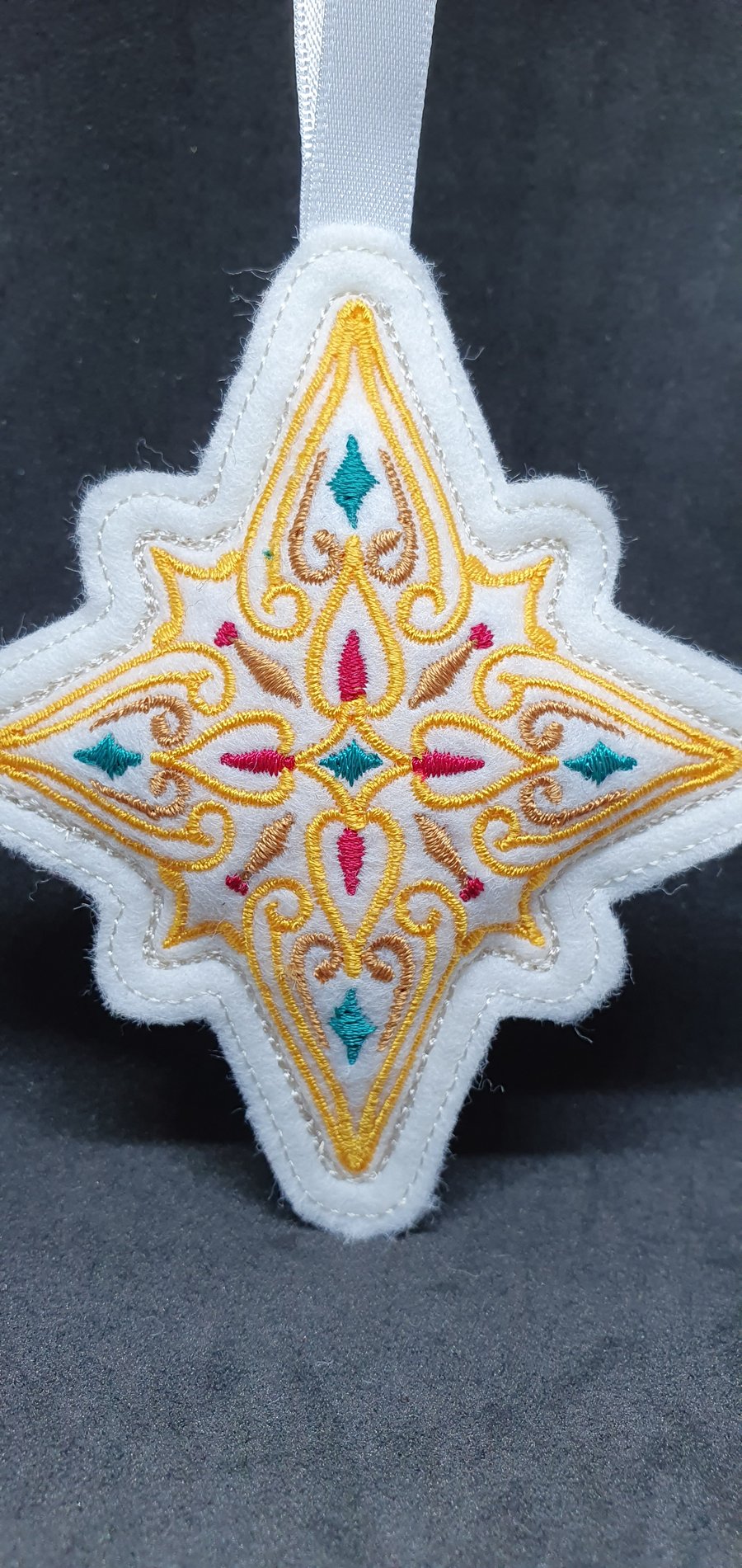 Christmas Embroidered felt decorations. White.