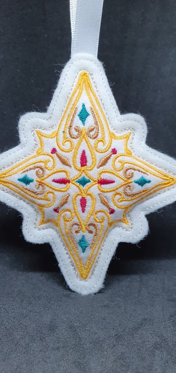 Christmas Embroidered felt decorations. White.