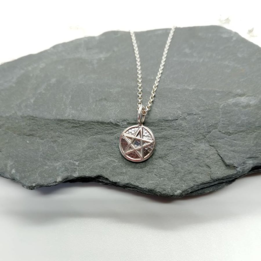 Pentacle pentagram charm necklace sterling silver 
