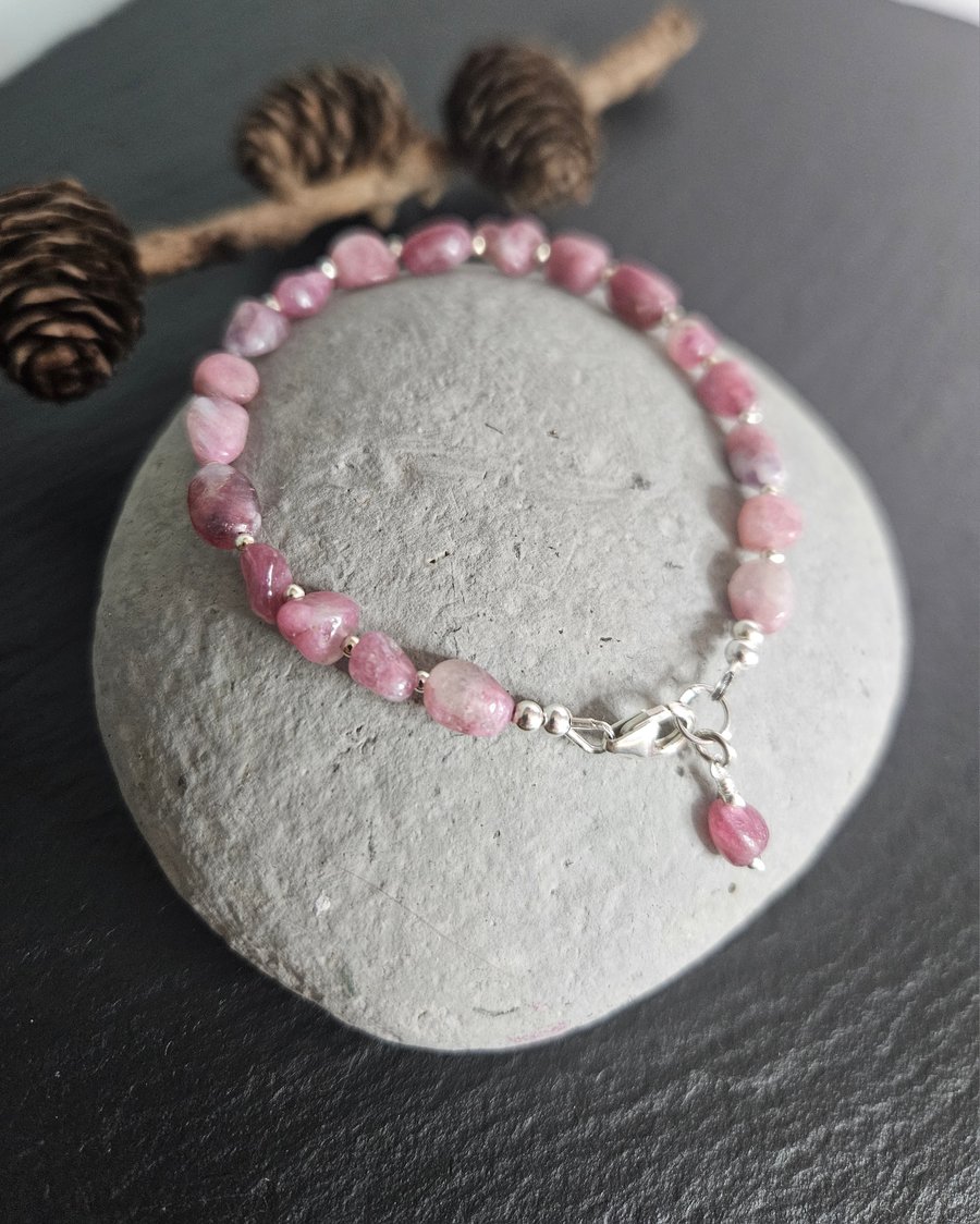 Pink Tourmaline and Sterling Silver Bracelet