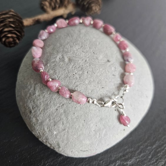 Pink Tourmaline and Sterling Silver Bracelet