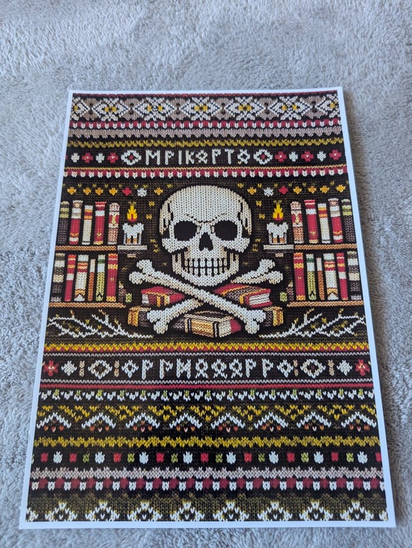Ancient Viking Ruin Gothic Skull and Cross Bone Library A4 Photo Print 