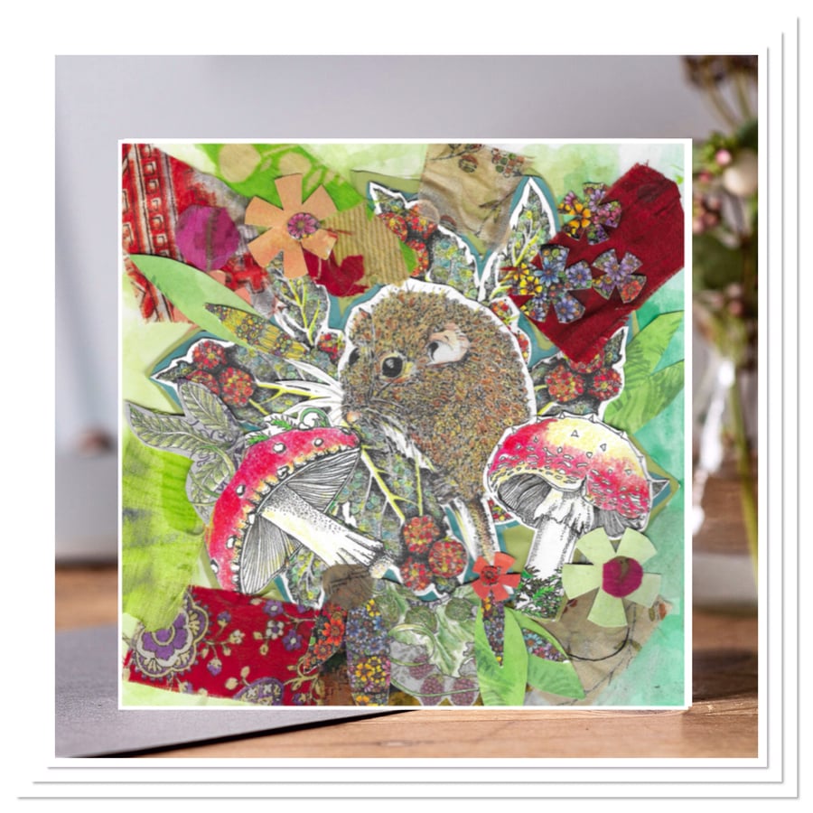 Dormouse collage greeting card