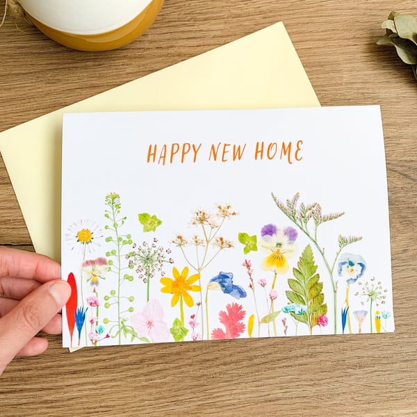 Pressed WildFlower Happy New Home Card Print House Warming Congrats Card For Fri