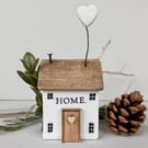 HOME Cottage (white) - Wooden House with White Clay Heart. Made to Order 