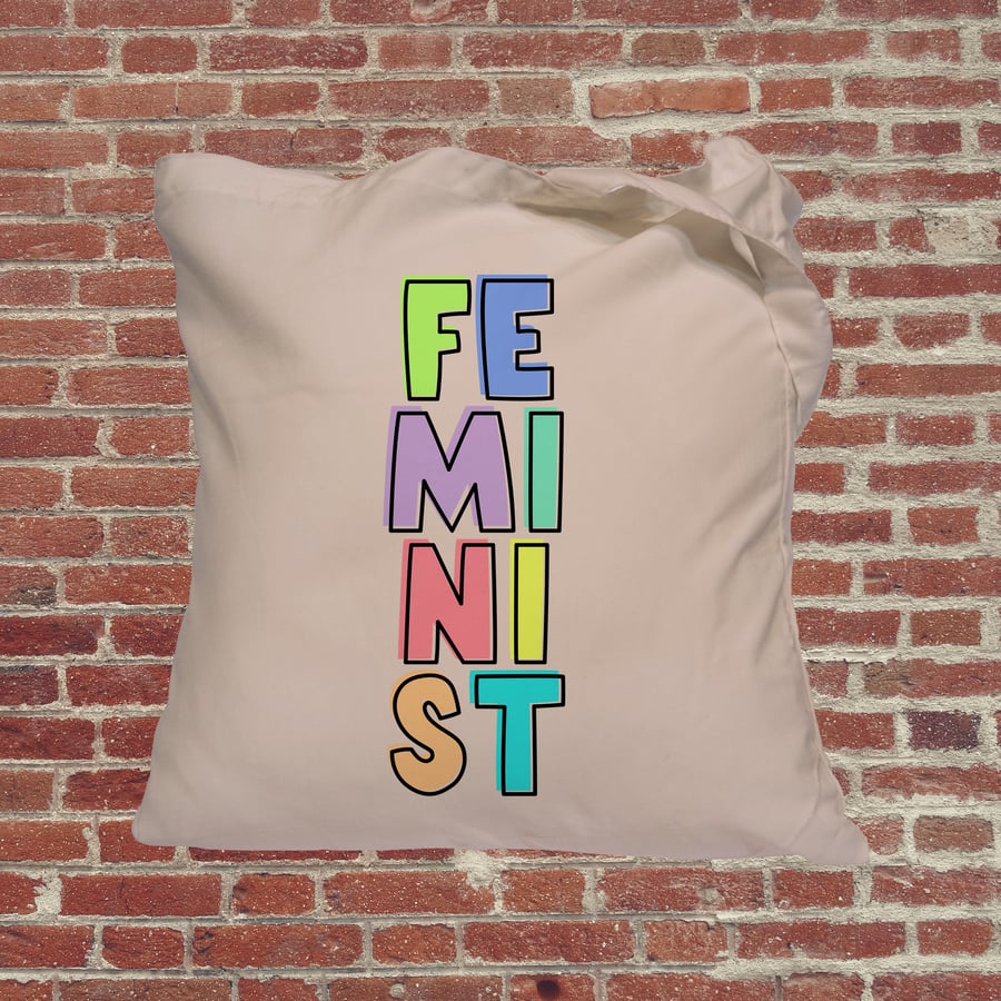 Feminist slogan with border, Independent woman feminist tote bag. Female empower