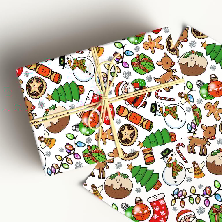 Christmas wrapping paper with cute illustrations