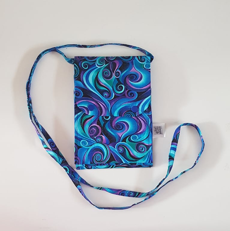 Blue Purple Swirl 5 Pocket Cross Body Bag - Hands Free Handbag