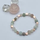 Multi gemstone stretchy bracelet with rose gold plated hearts