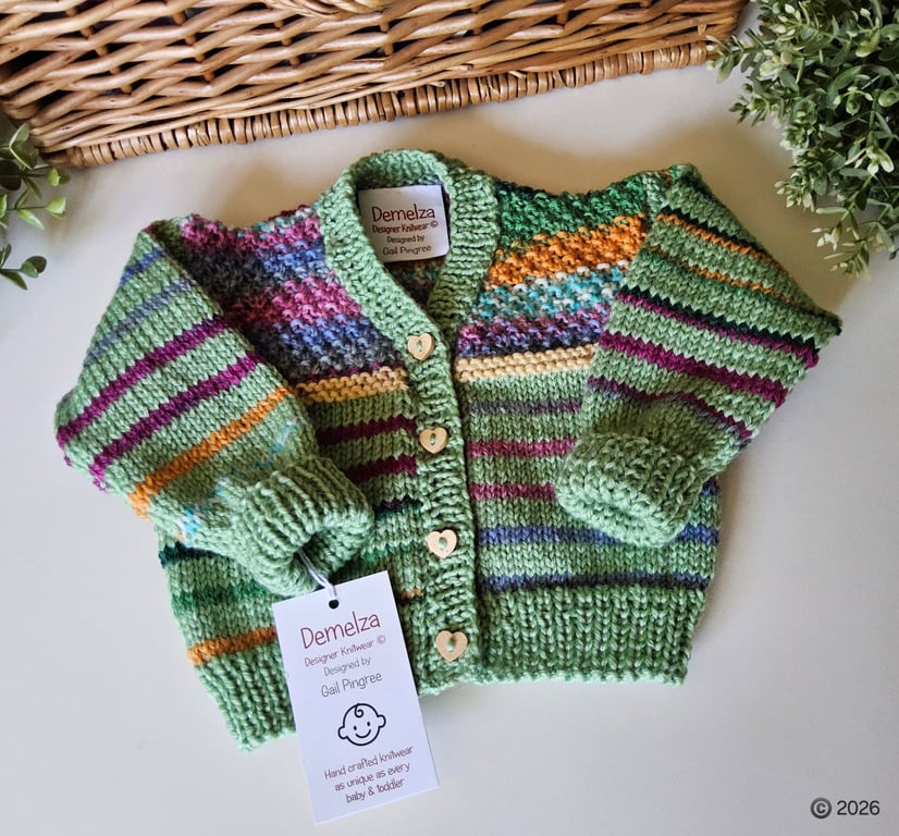  Designer Hand Knitted Baby Cardigan Pure Merino Wool 3-6 months size