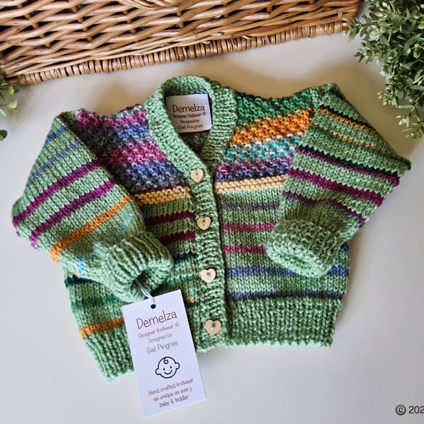  Designer Hand Knitted Baby Cardigan Pure Merino Wool 3-6 months size