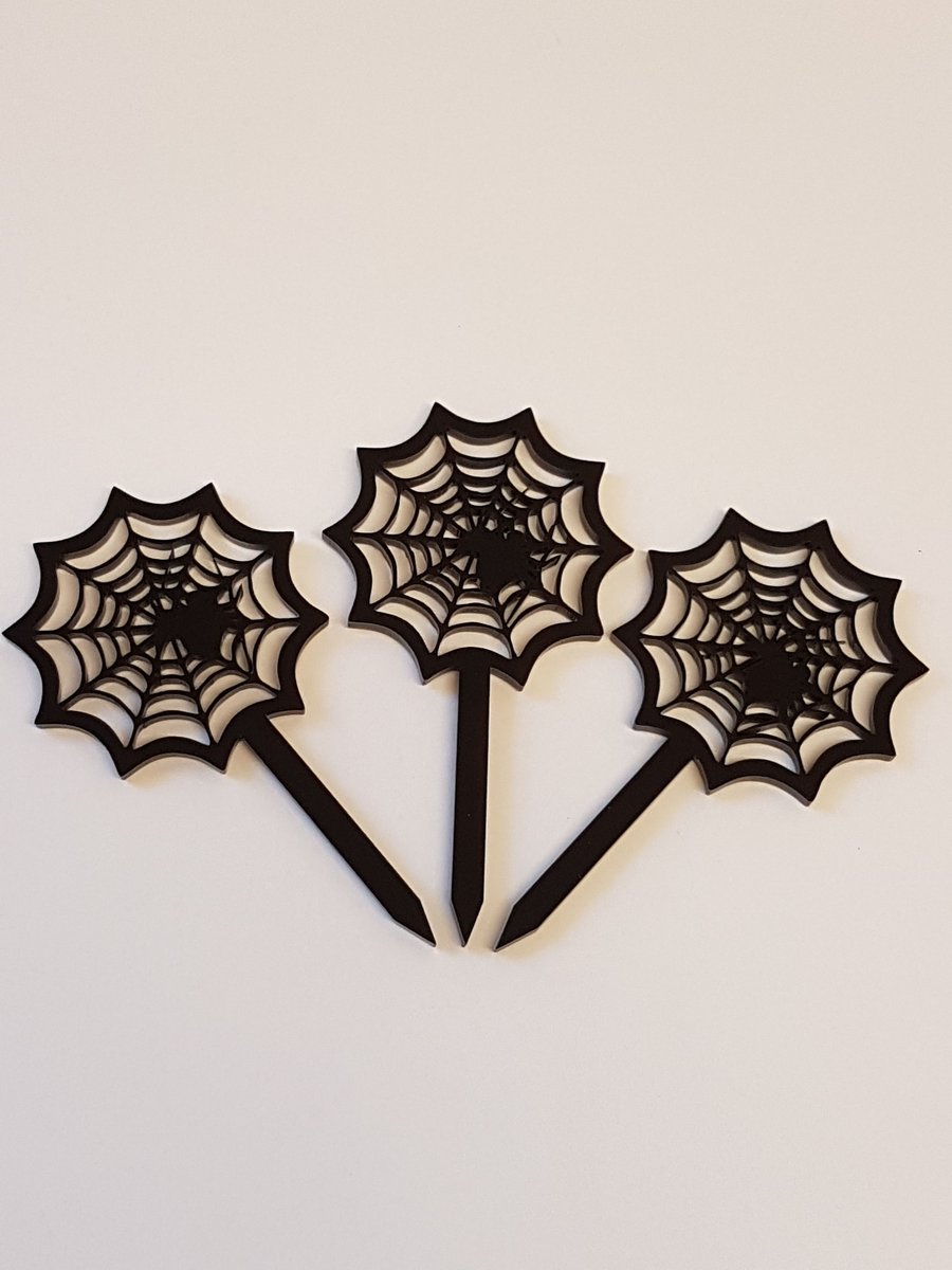 Halloween Spider in Web Cupcake Toppers x 3 - Acrylic