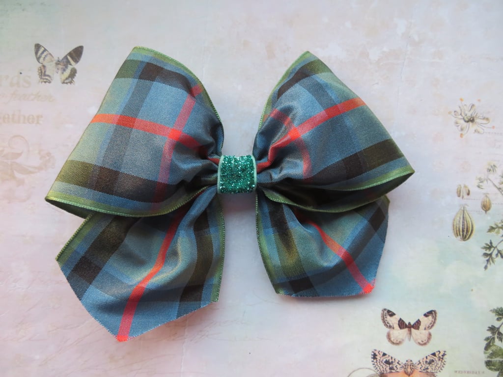 Flower of Scotland Green Tartan Hair Bow Clip In 