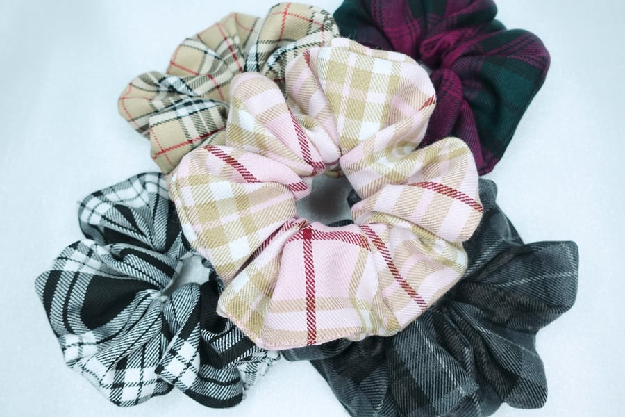 Tartan Scrunchies, Check Scrunchies, Plaid Scrunchies, Handmade Hair Scrunchies