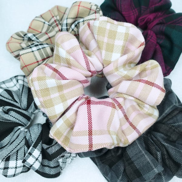 Tartan Scrunchies, Check Scrunchies, Plaid Scrunchies, Handmade Hair Scrunchies