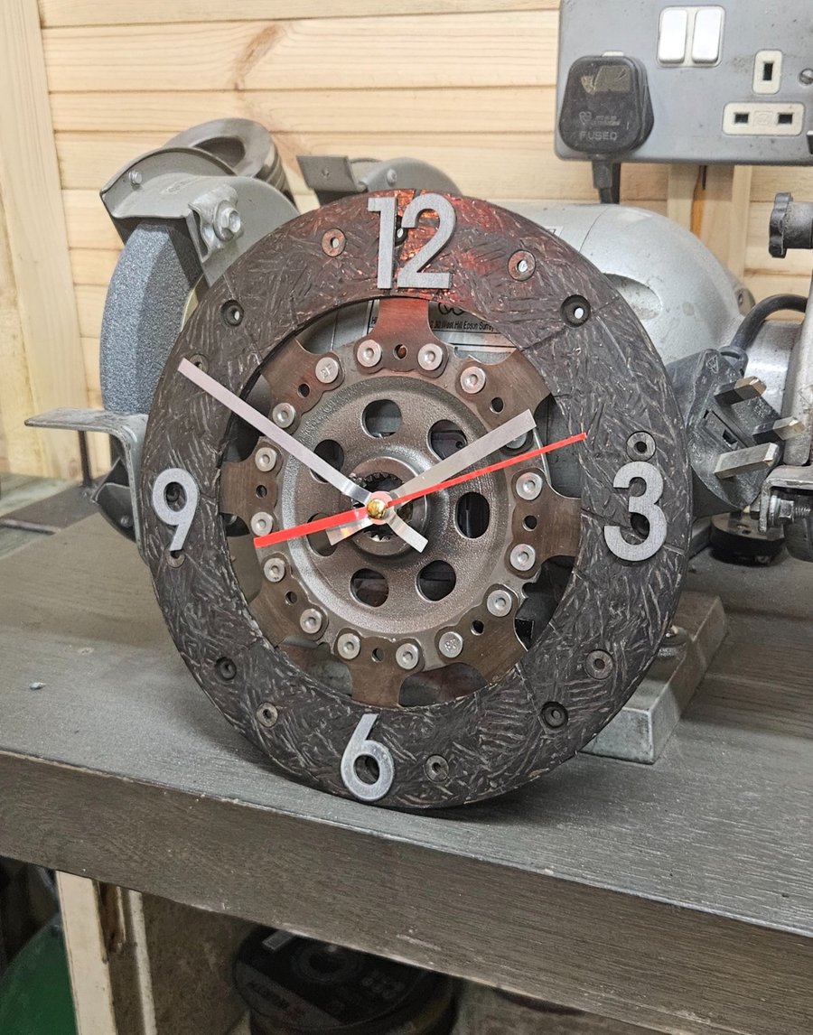 Handmade Clutch Plate Wall Clock - Recycled Automotive Clock - Mechanic Gift - G