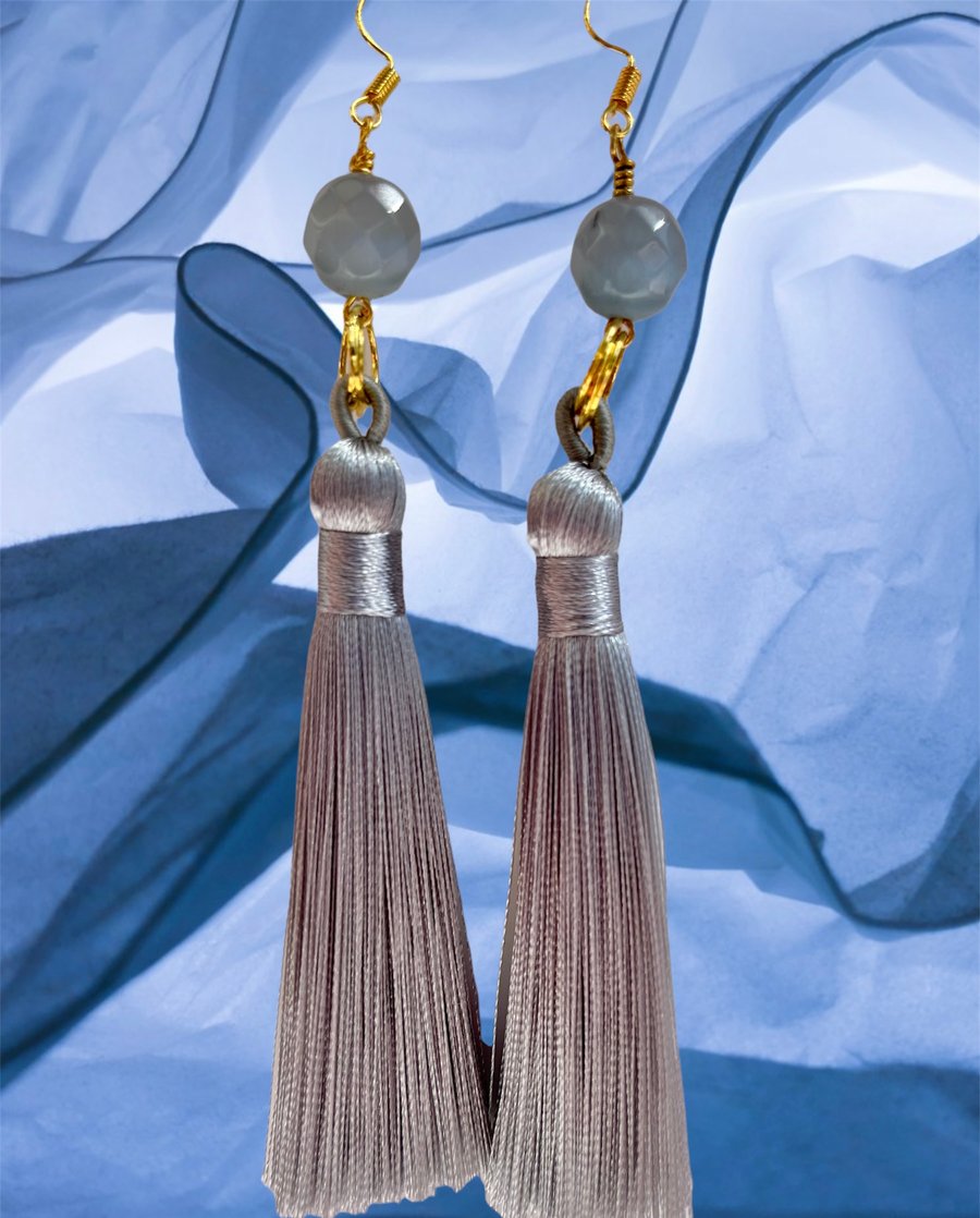 Silver grey tassel earrings