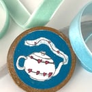 Wooden teapot brooch with golden edge perfectly imperfect
