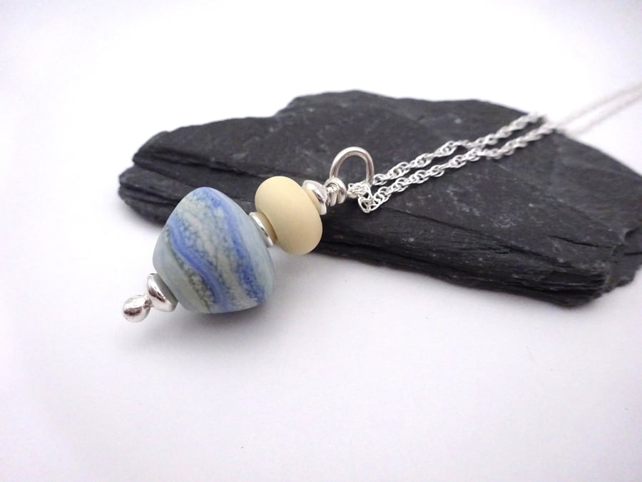 blue sea lampwork glass cone pendant necklace