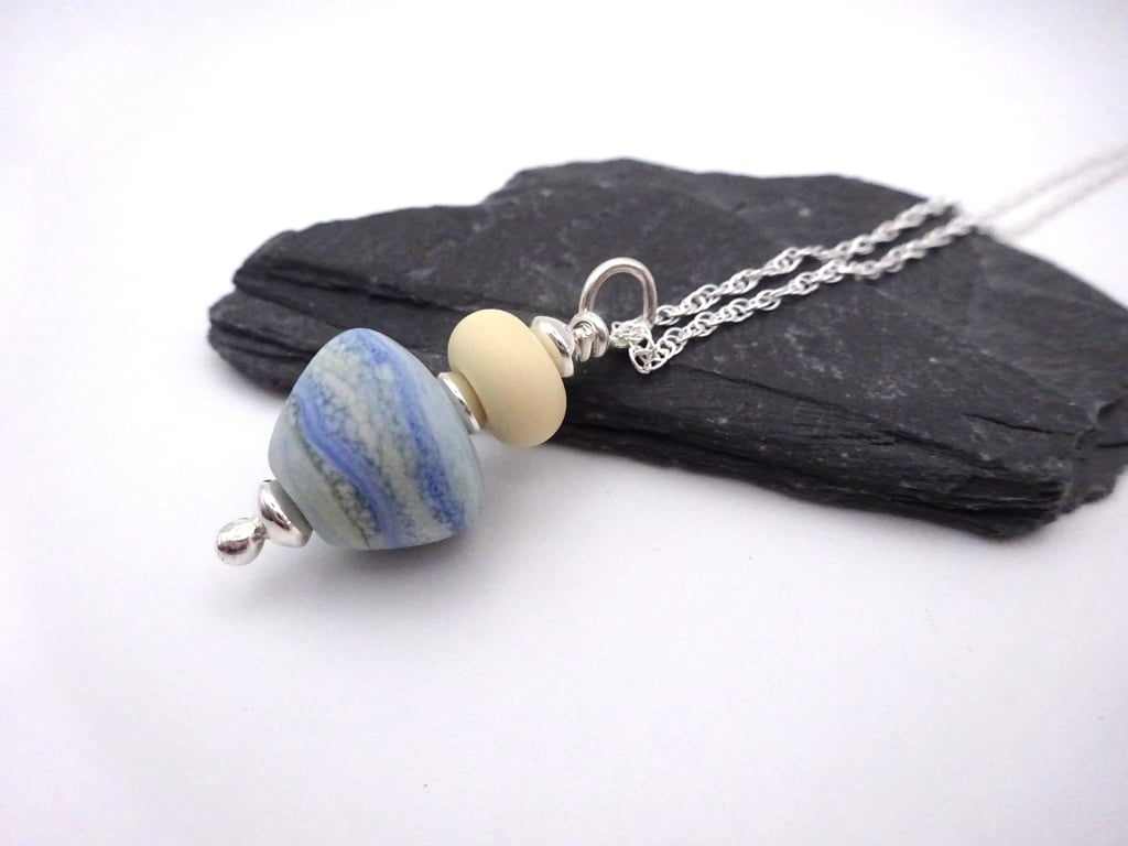 blue sea lampwork glass cone pendant necklace