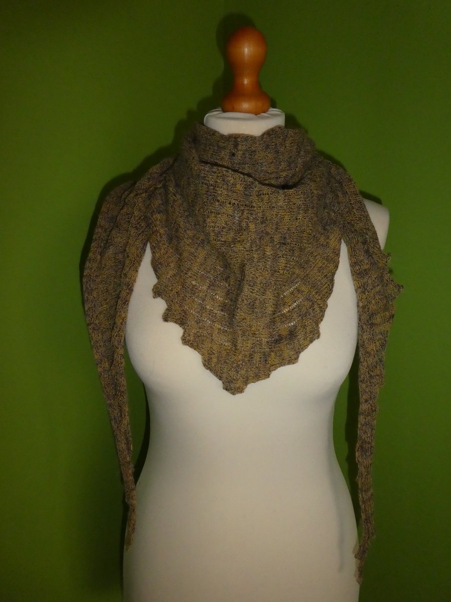 Sideways Knit Drop-stitch Scarf in mustard colour.