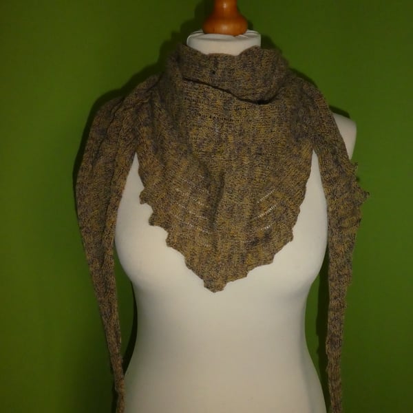 Sideways Knit Drop-stitch Scarf in mustard colour.