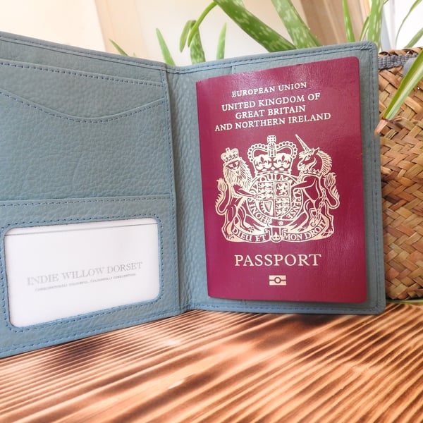 Duck Egg Blue Leather Passport Case, Leather Passport Holder, Leather Passport 