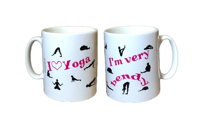 I Love Yoga, I'm Very Bendy Mug. Mugs for Yoga goers.