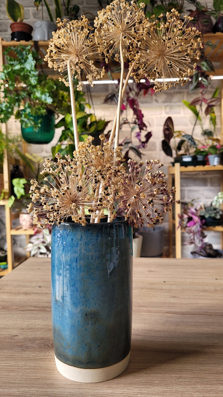 Blue cylinder vase handmade pottery