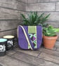 Upcycled Coffee Sack -  Mini Shoulder Bag - Purple and lime green pattern