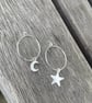 Mismatched Star and Moon  Sterling Silver Hoops Earrings - Image 3