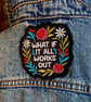 `Hand embroidered denim jacket, with red heart floral design - Image 4