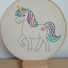 Beginners unicorn themed embroidery stitching hoop, sewing craft kit children