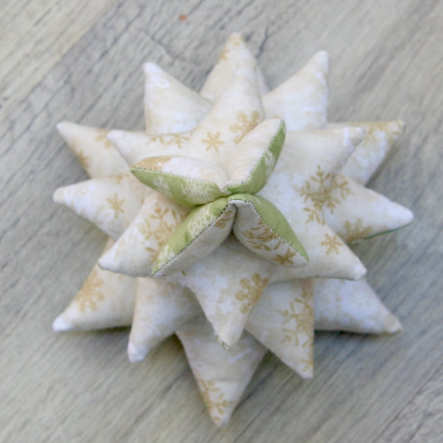 Green and Cream Fabric Christmas Tree Table Decoration with Snowflake design