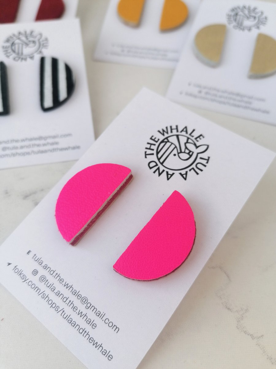 Semi Circle Statement Studs - Neon Pink