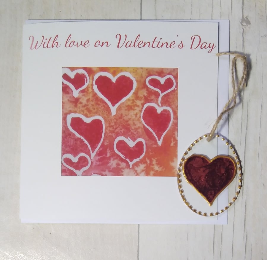 Valentine's hearts card. Valentine's Day card and heart sun catcher gift.