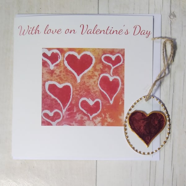 Valentine's hearts card. Valentine's Day card and heart sun catcher gift.