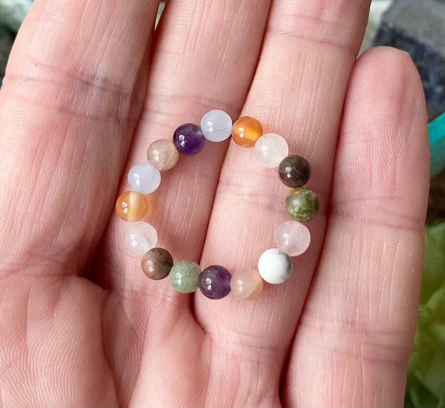 Tiny Gemstone Beaded Fertility Ring