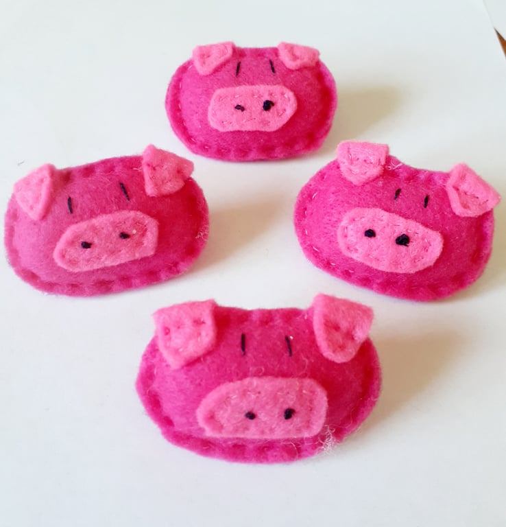 Pig brooch, felt pig brooch, hot pink pig brooch