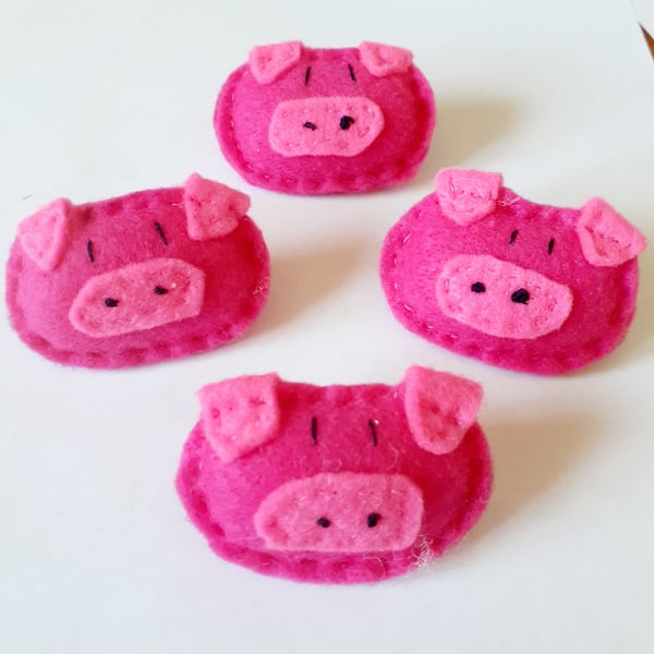 Pig brooch, felt pig brooch, hot pink pig brooch