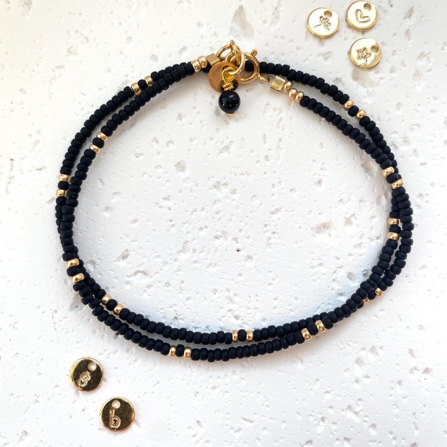 Stella Wrap Miyuki Bracelet - BlackOnyx - Free Personalisation