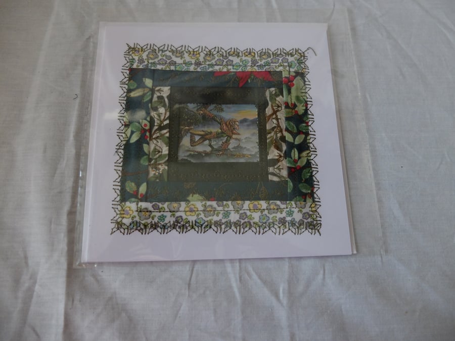 Hand made card, quilted around artwork from collectable playing card