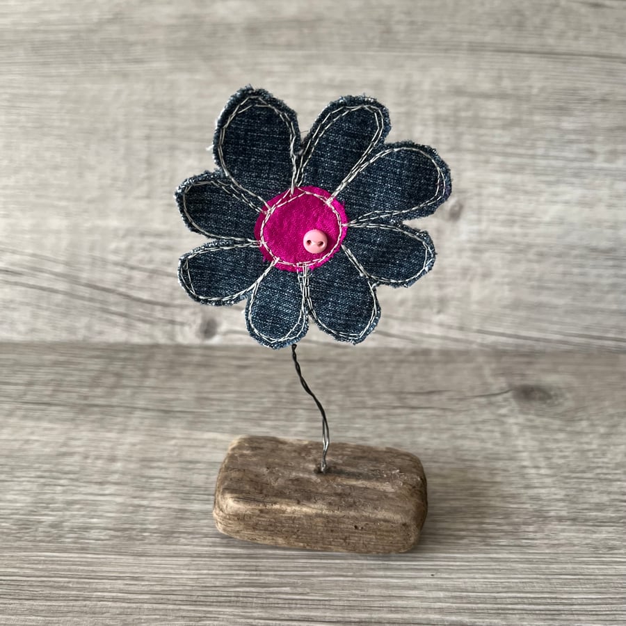 Denim and Driftwood Flower Ornament 