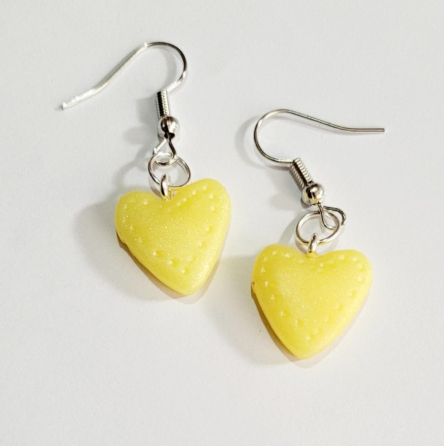 Handmade Polymer Clay Heart Earrings, Lightweight Everyday Jewelry, Subtle Artis