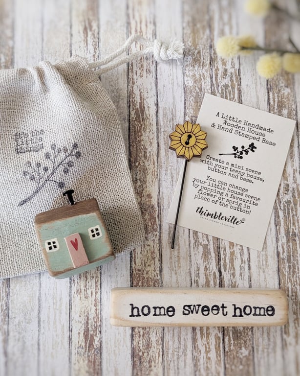 Little Wooden Painted House and Base in a Bag